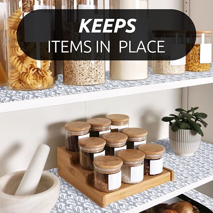 RAY STAR 18X96 Inch Shelf Liner for Kitchen Cabinets, Non-Adhesive Washable Cabinet Liner, PVC Drawer Liner for Dresser Non-Slip Bathroom (Black Floral) (8 Rolls)