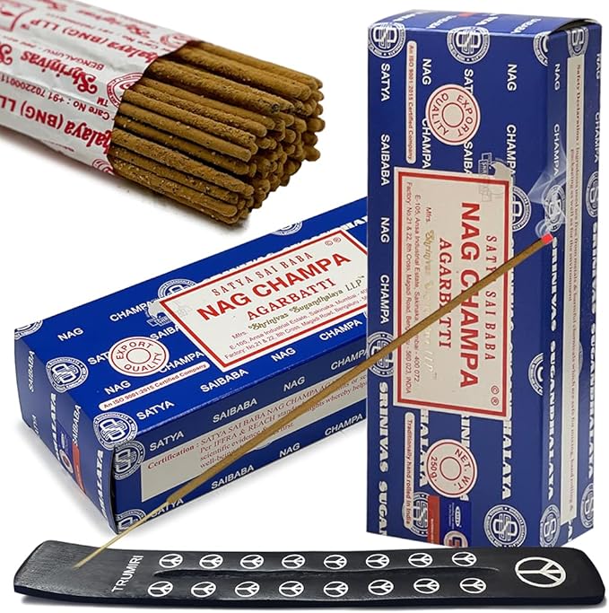 TRUMIRI Incense Stick Holder Bundle with Satya Sai Baba Nagchampa 250g Incense Sticks - Pack of 2 (Approx 500 Sticks)