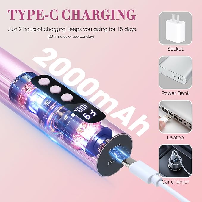 Electric Foot Callus Remover, 2 in 1 Callus Remover for Feet, 9 Adjustable Speeds with Sandpaper Disk and Nail Drill Bits, Digital Display, Rechargeable Pedicure Tools for Dead Skin(Pink)