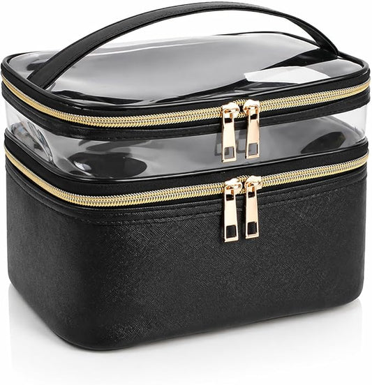 Travel Makeup Bag Makeup Organizer Bag Cosmetic Bag Makeup Bags for Women Cosmetics Cases Portable Waterproof Foldable Black