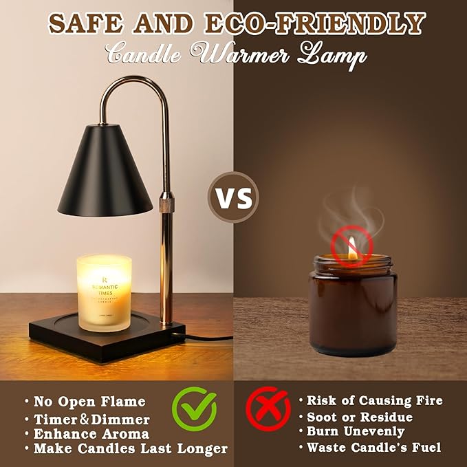 Candle Warmer Lamp with Timer Dimmer, Electric Candle Lamp Warmer for Bedroom Decor, Christmas Gifts for Women, Mom, Adjustable Metal Candle Lamp, Mom Gifts, Home Decor for House Warming Gifts, Black