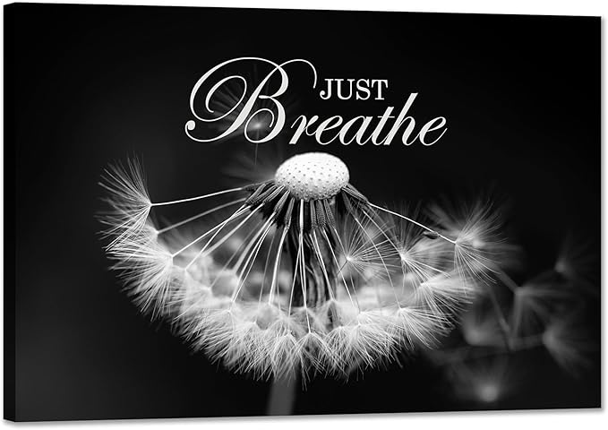 SKASNFAI Zen Wall Art Just Breathe Canvas Picture Positive Inspirational Dandelion Framed Artwork Poster Mental Health Office Pictures Wall Decor for Bathroom (24L x 36W)