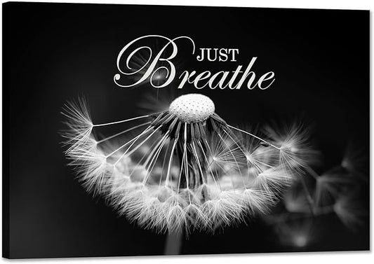 SKASNFAI Zen Wall Art Just Breathe Canvas Picture Positive Inspirational Dandelion Framed Artwork Poster Mental Health Office Pictures Wall Decor for Bathroom (24L x 36W)