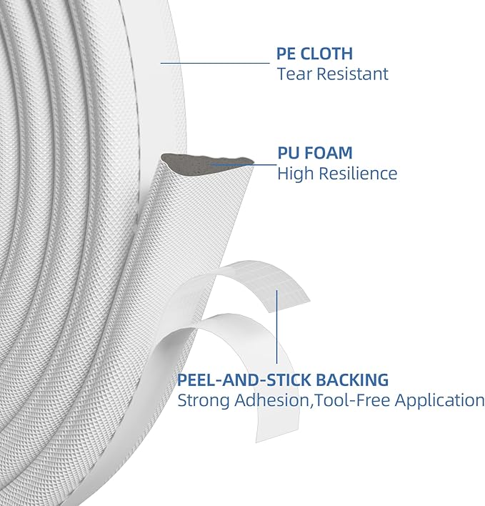118”Wedge Weather Stripping Door Seal Strip for Door Frame,Self-Adhesive Window Insulation for Winter,Dark Foam Gap Filler for Light Noise Blocker,Front Exterior Door Side Draft Stopper,White