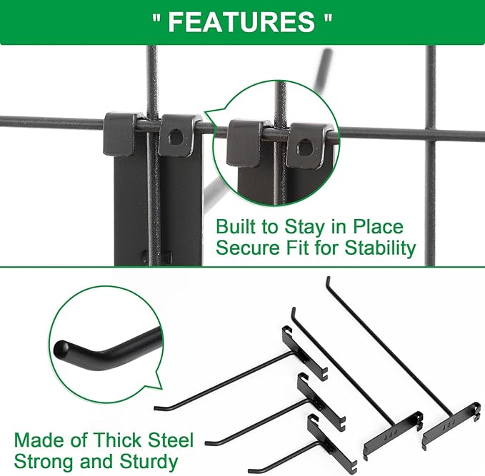 PYBTOOL 6 Inch Gridwall Hooks, Grid Panel Hanging Hooks for Retail, Home, and Workspace Organization, Displays, and Storage Solutions (40 Pack, Black)