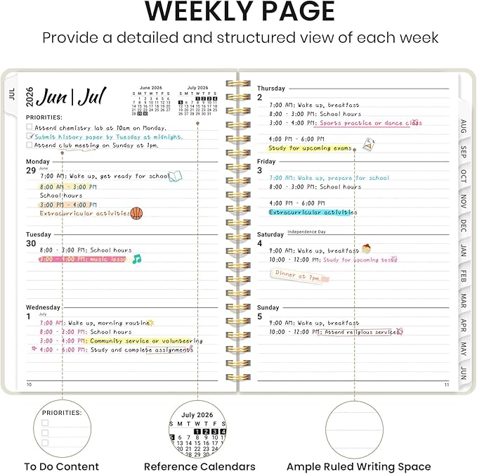Planner 2026-2027 for Women & Men, Set of 3, Academic Monthly and Weekly Calendar Planner, Jul 2026 - Jun 2027, A5 (6.3" x 8.5"), Teacher Student Planning Book with Tabs, Ideal for Office School Supplies - 3 Beige