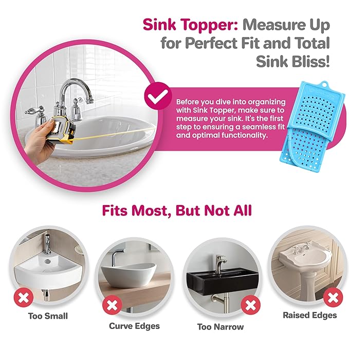 Sink Topper Bathroom Counter Cover & Storage Saver, Foldable Silicone Mat for Hot Tools, Hair Styling & Makeup, Beauty Brush Cleaning Mat, RV Camper Sink Cover & for Small Spaces (Large Pacific Blue)