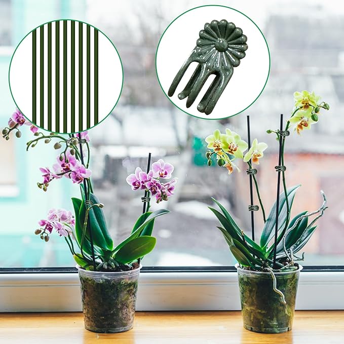 50Pcs Plant Stake Clip Set Green, Plant Sticks Supplies Support Tall, Useful Support Clips, Fine Workmanship Allow Bending Suitable for Various Plant Pots Indoors and Outdoors