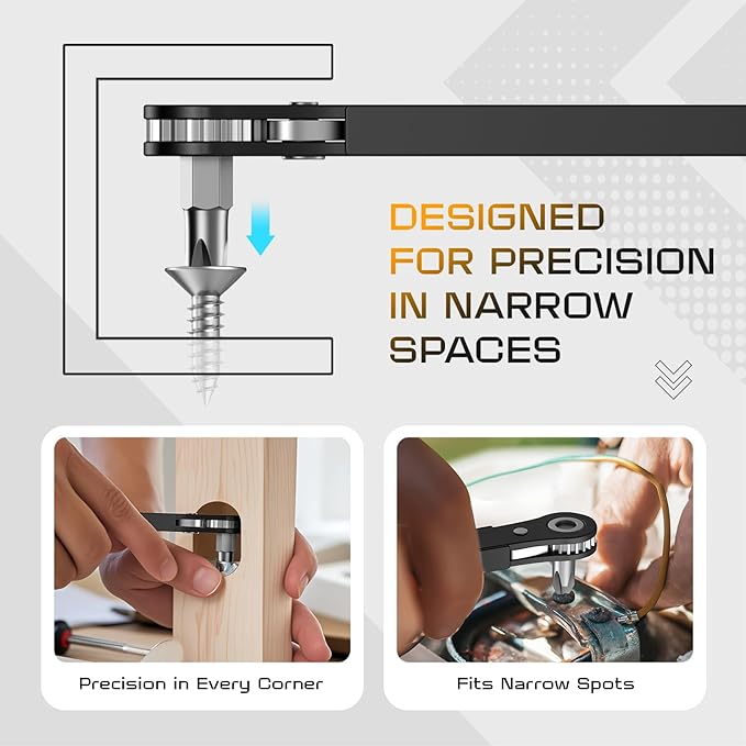 Right Angle Screwdriver Set: Mini Ratchet Screwdriver with Low Profile Offset Handle, Tamper Proof Torx, Hex Bits, Square Drive Bit, EDC Tool Set for Tight Spaces, Christmas Gifts for Men Dad Husband
