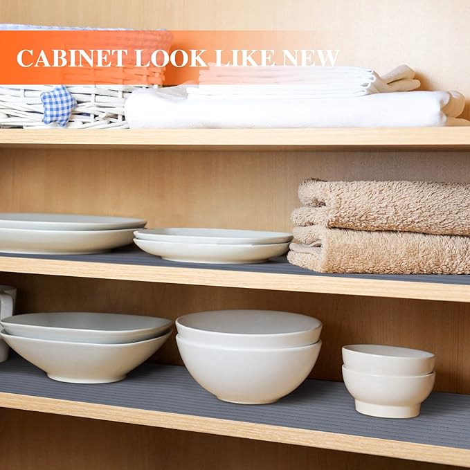 Shelf Liners for Kitchen Cabinets, 20Inch x 20Ft, Non Adhesive Shelf Liner, Non-Slip Kitchen Drawer Liners, Waterproof Durable Cabinet Liners for Shelves, Refrigerator, Pantry, Dark Gray