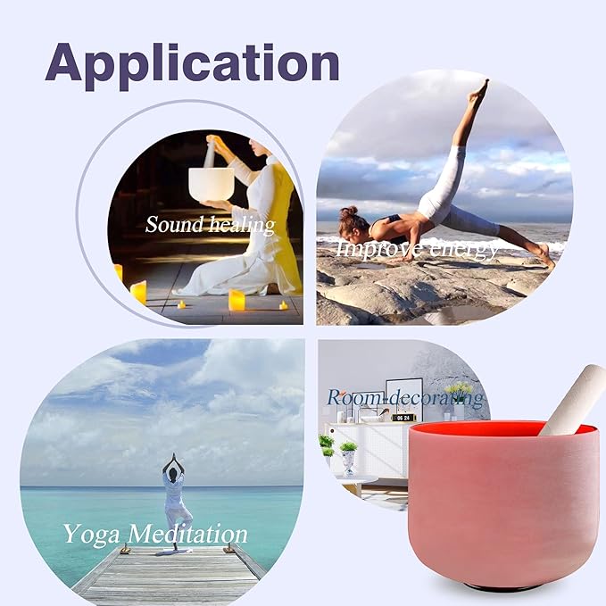 RYAN DVAN 8” C Note Red Frosted Root Chakra Crystal Singing Bowl with Free Heavy-Duty Carrying Case and Suede Striker O-Ring