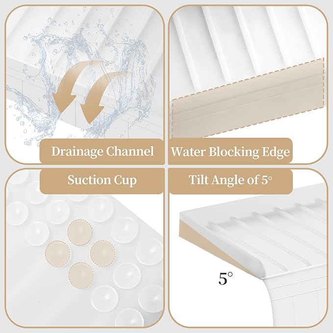 Silicon Sink Edge Protectors for Kitchen Sink, Kitchen Sink Splash Guard, Upgraded Design with Suction Cups, Silicon Sink Protector for Quartz, Granite, Bathtub Splash Guard (White, 24" x 4")