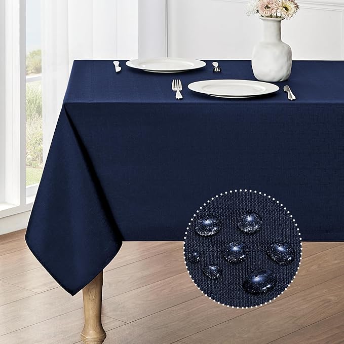 Rectangle Tablecloth Waterproof 60x144 inch Linen Textured Table Cloth Stain and Wrinkle Resistant Washable, Decorative Fabric Table Cover for Dining, Party and Camping, Navy Blue