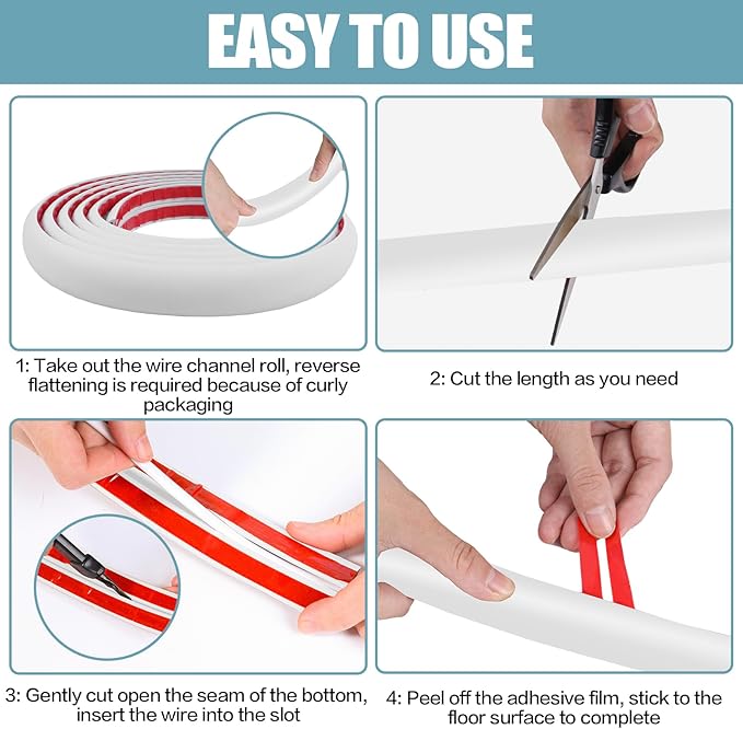 Floor Cord Cover Self Adhesive Cord Hider,3.3FT Cable Management, Extension Strip Protector for Wires, Prevent Cable Trips for Offices, Gyms, Exhibitions Cavity:0.39"(W) x 0.27"(H) White