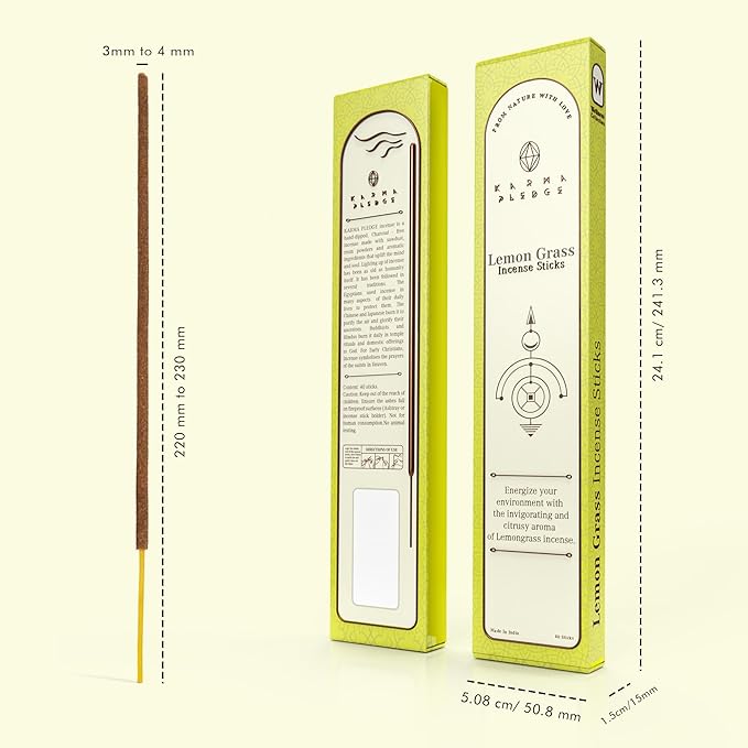 Lemon Grass Incense Sticks, Organic Hand Dipped Incense, Natural Herbs & Aromatic Ingredients, Contain 40 Sticks Inside, Burn Time 45-60 Min, Spiritual Gifts, Incense by Karma Pledge