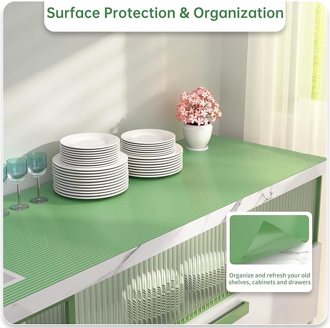 Shelf and Drawer Liner for Kitchen Cabinet, Non-Adhesive 12in x 360in Waterproof Durable Thickened EVA Material Easy-to-Cut Contact Paper Non Slip Mat for Refrigerator, Cupboard, Dresser