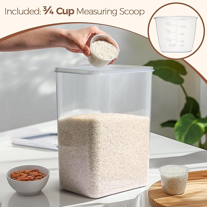ComSaf Rice Container Set of 2 (9.5L/10Qt), Large Airtight Food Storage Containers with Lid and Rice Washer, Plastic Canister Sets for the Kitchen, Pantry Organizers for Flour, Cereal, and Cooking