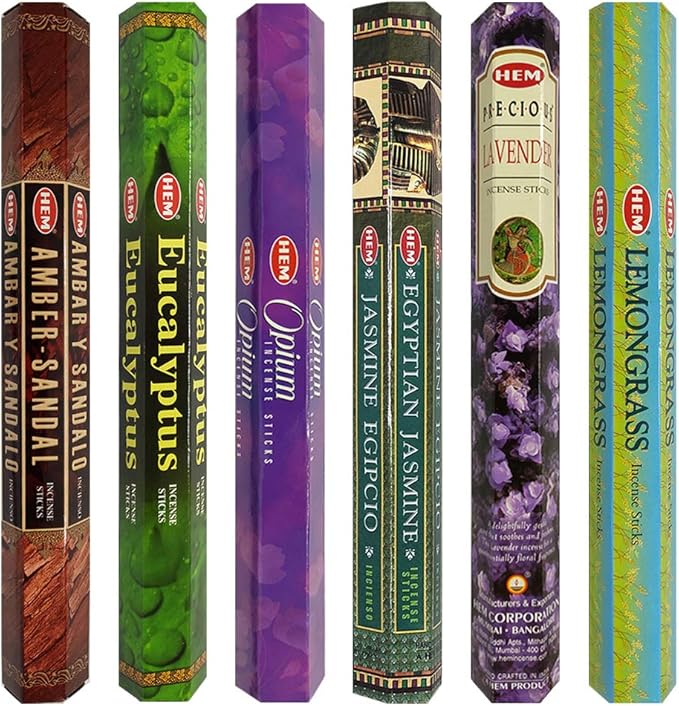 Hem Incense Sticks Variety Pack #28 and Incense Stick Holder Bundle with 6 Outstanding Fragrances