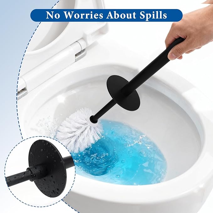 Topsky Toilet Brush,2 Pack Compact Toilet Brush & Holder Set,Plastic Round Barrel Loo Brush with 2 Replacement Toilet Brush Head,Durable for Bathroom Toilet,Black
