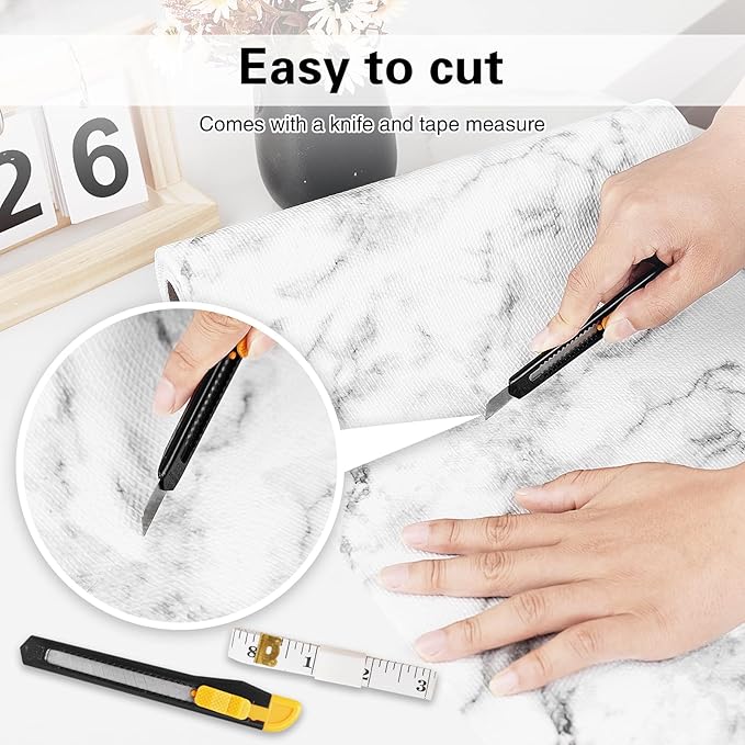 Drawer and Shelf Liner for Kitchen Cabinet,Non-Adhesive Cabinet Liner 18in x 20FT,Waterproof Shelf Paper Non-Slip Mats Cupboard Liners Contact Protect Dresser/Shelves/Table-Marble