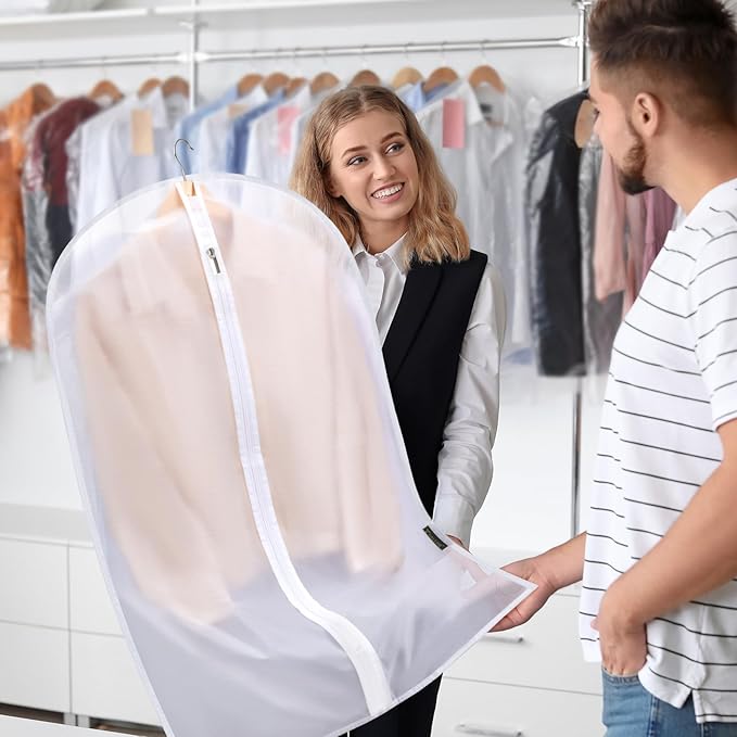 BALEINE 40'' Translucent Garment Bags, 2 Packs PEVA Dress Bag for Closet Clothes Dresses Suit Coats Storage (White, 2PK)