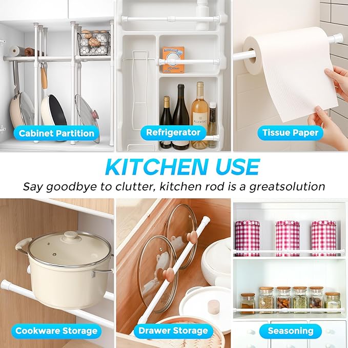 Tension Curtain Rod 8-12.5 inch Small Tension Rods White Adjustable Spring Tension Curtain Rods 6PCS Mini Curtain Rod Short for Cupboard Closet Rod Kitchen Drawers No Drill Cupboard Cabinets