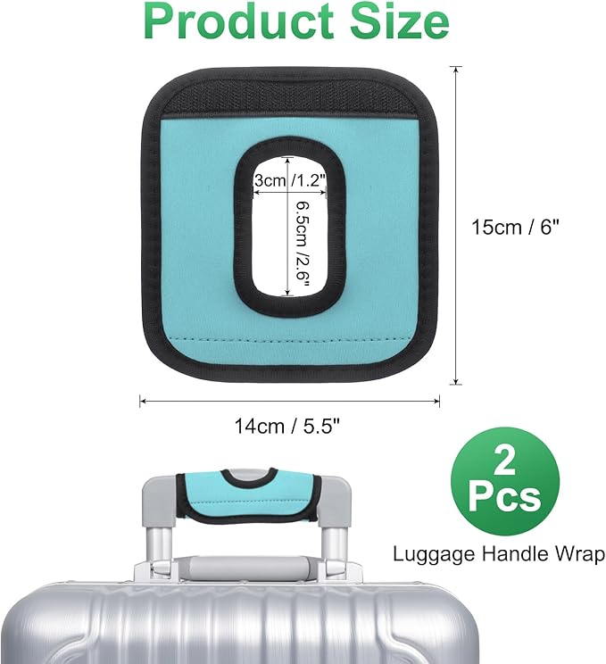uxcell Luggage Handle Wrap, 2 Pcs Hollow Neoprene Handbag Grip Cover Protector Luggage Identifiers Suitcase Handle Wraps for Luggage Suitcase Travel Bags, Cyan