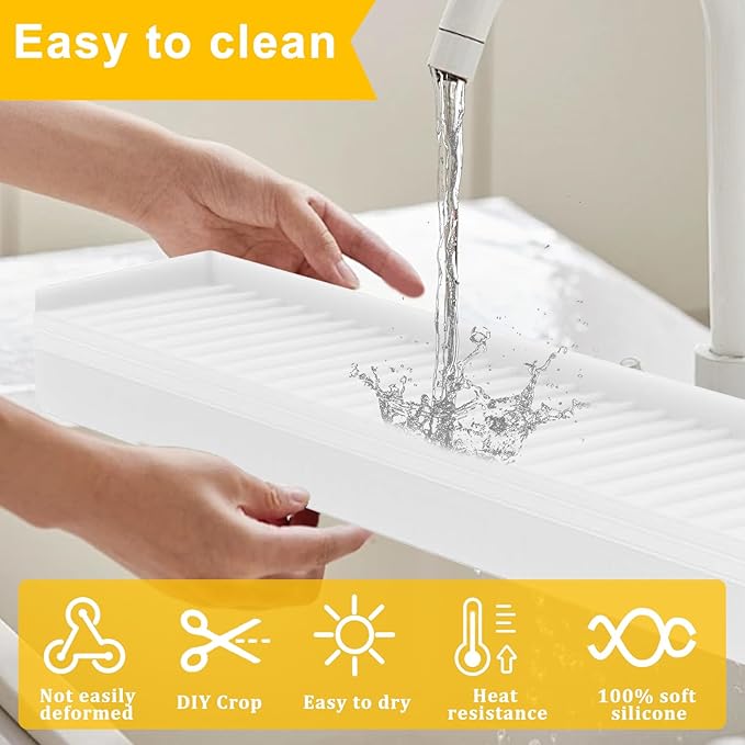 Silicone Edge Protectors - Multifunction Sink Accessories, Splash Guard & Draining Mat for Kitchen, Bathroom Sink, Steel, Granite, Quartz Countertops(Transparent)