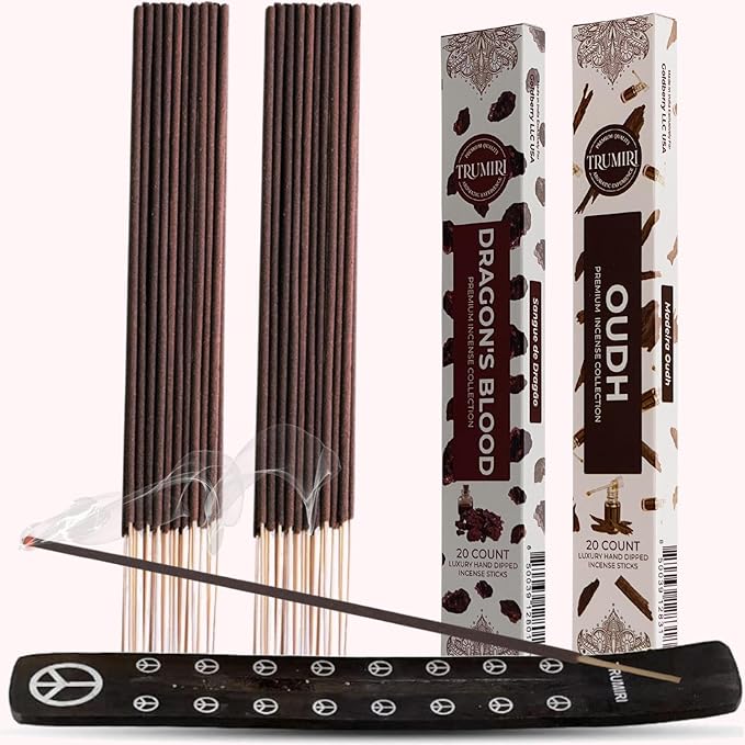 Trumiri Incense Sticks - Combo Pack of 40 Insence-Sticks - 20 Dragons Blood + 20 Oud - Insenses - Insents - Incents - Inscense - Incence - Incienso - All Natural Incense Sticks