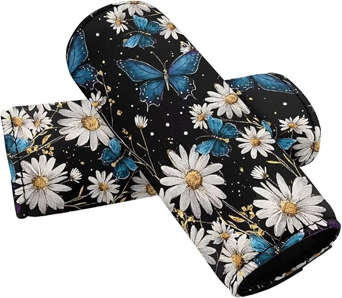 KUIFORTI Butterfly Daisy Luggage Identifiers Marker Grips Protector Soft and Portable Luggage Handle Protection Sleeve Cover Set of 2 for Car Home
