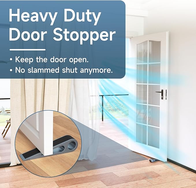 4 Pcs Heavy Duty Door Stopper for Bottom of Door, Aluminum & Rubber Door Stop Wedge- Keep Doors Open in Home, Apartment, Office, Hotel, 4.92L*1.02W*1.22H Inch, Blue