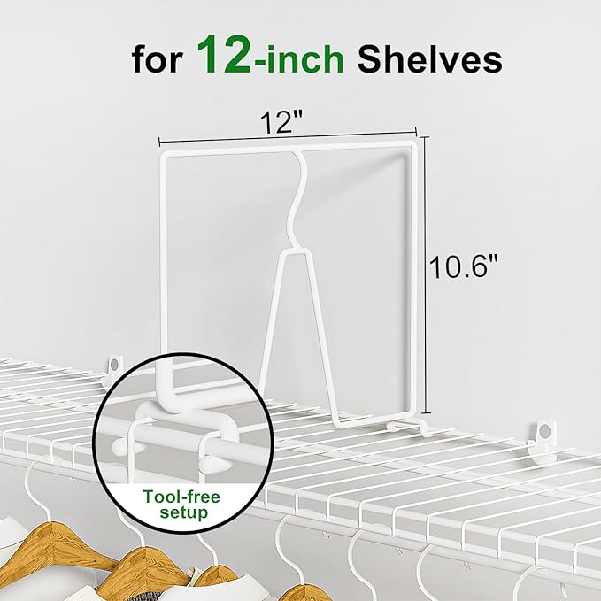 Wire Shelf Dividers for Closet: Tall 8 Pack 12-inch Deep Wire Rack Accessories - Adjustable Purse Organizer for Clothes Handbags - Metal Pantry Separators
