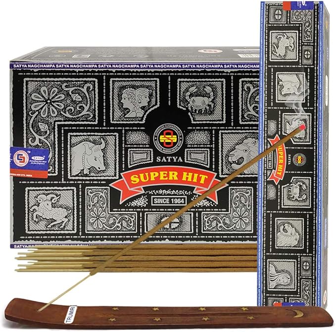 Super Hit Incense Sticks 15g x 12 and Incense Stick Holder Bundle Insence Insense Satya