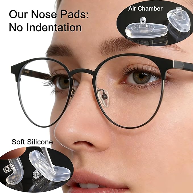 5-Pairs Silicone Eyeglass Nose Pads, Pressure-Reducing Air Chamber Design | Screw-in Style Glasses Nose Pads Replacement Kit, Anti-Slip & Easy Install, Fit for Most Eyeglasses & Sunglasses