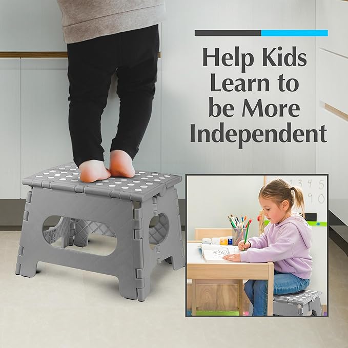 Handy Laundry Folding Lightweight Step Stool - Sturdy Enough to Support Adults and Safe Enough for Kids - Opens Easy with One Flip - Great for Kitchen, Bathroom or Bedroom (Grey - 9 Inch)
