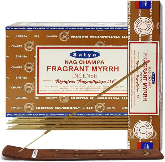 Fragrant Myrhh Incense Sticks and Incense Stick Holder Bundle Insence Insense Satya