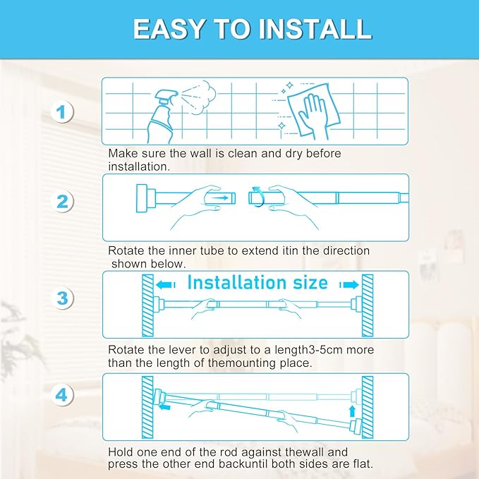 Tension Curtain Rod 30 To 76 Inch White Tension Rods Adjustable Spring Loaded Curtain Rods 7/8" Curtains Rods No Drilling Tension Rods For Windows Bedroom Closet Doorway Door