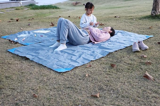 Orga'Neat Pocket Picnic Blanket, Sandproof Lightweight Pocket Camping Tarp, 55″x 79″ Foldable & Fits into Small Bag, Water Resistant Washable Quick Dry Compact Beach Mat for Outdoor Recreation