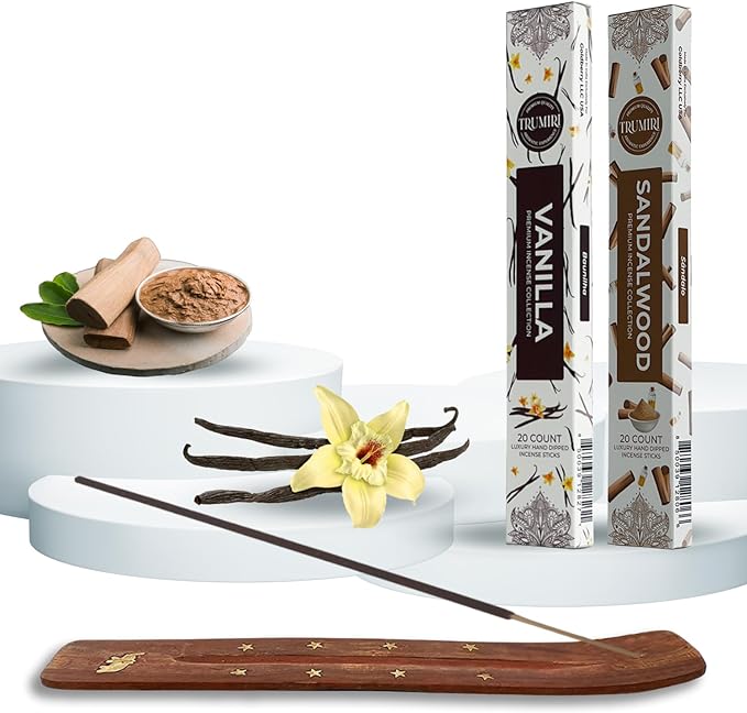 Trumiri Incense Sticks - Combo Pack of 40 Insence-Sticks - 20 Vanilla + 20 Sandalwood - Insenses - Insents - Incents - Inscense - Incence - Incienso - All Natural Incense Sticks