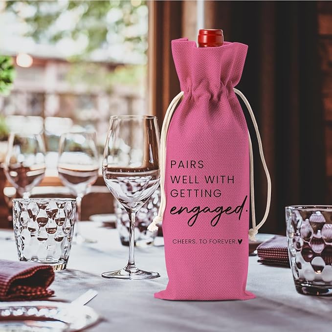 Engaged Engagement Gifts for Couples Her Engagement Party Decorations for Couple Women Wine Bag Pairs Well with Getting Engaged Wine Accessory Sets Pink Black