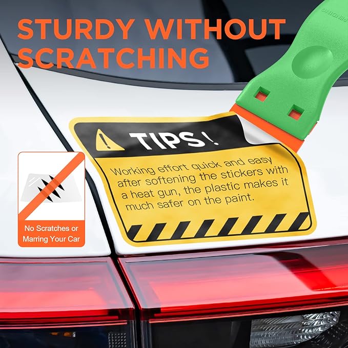 Plastic Razor Blades Scraper Tool - 2 Pack Wall Paint Remover with 100 PCS Blades Kit No Scratch Car Window Glass Wood Sticker Removal Floor Stove Kitchen Vinyl Adhesive Decal Tape Cleaning