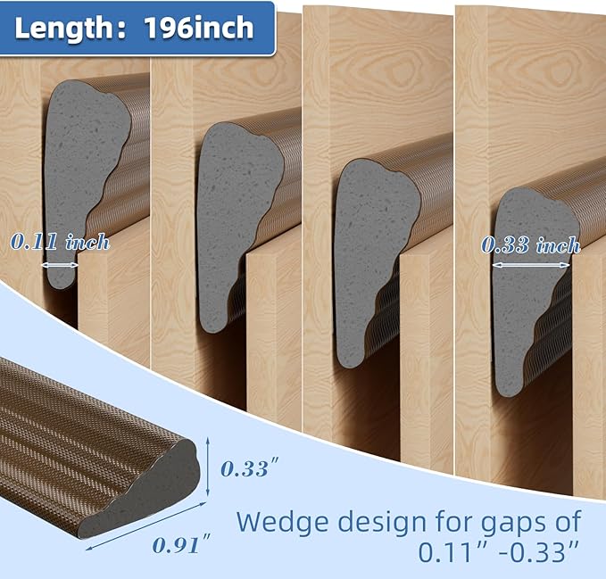 196”Wedge Weather Stripping Door Seal Strip for Door Frame,Self-Adhesive Window Insulation for Winter,Dark Foam Gap Filler for Light Noise Blocker,Front Exterior Door Side Draft Stopper,Brown
