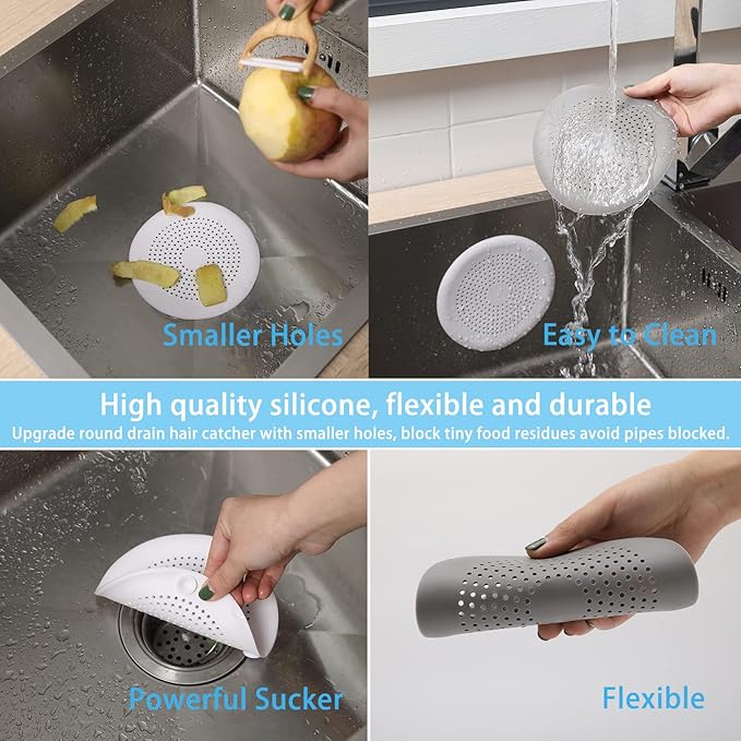 6-Pack Drain Hair Catcher Durable Silicone Hair Stopper Shower Drain Covers Easy to Install and Clean Suit for Bathroom Bathtub and Kitchen