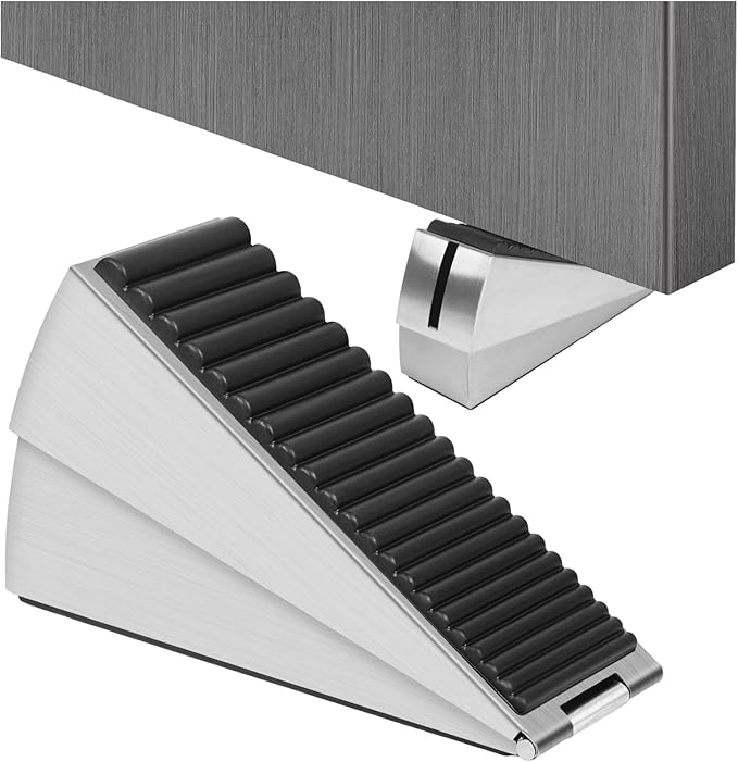 Adjustable Large Door Stoppers, Heavy Duty Door Stoppers for Bottom of Door, Door Stop with Strong Grip Stainless Steel for Heavy Duty and Usual Doors, Silver