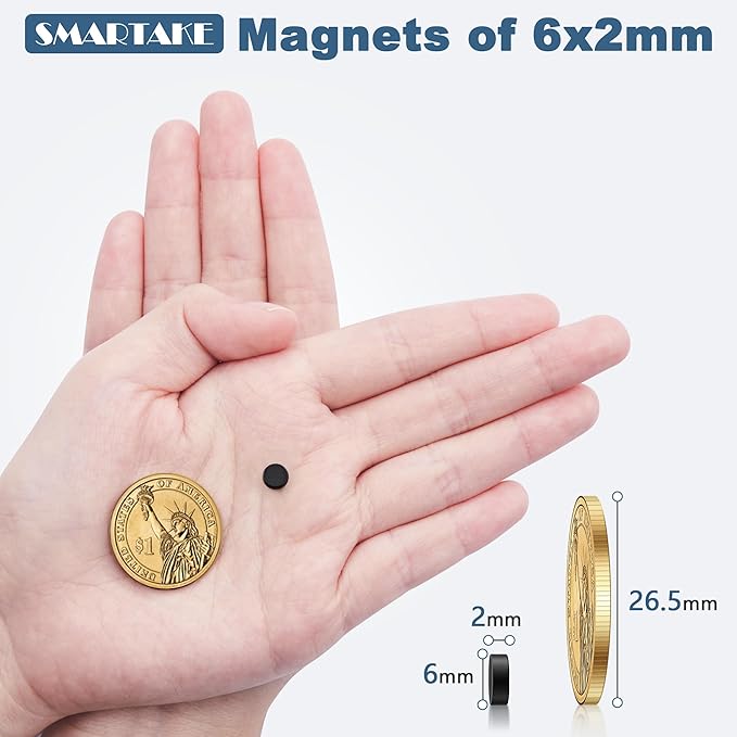 SMARTAKE 120 Pcs Refrigerator Magnets, 6x2mm Small Round Fridge Magnets, Multi-Use Premium Neodymium Tiny Circle Magnets, for Whiteboard, Billboard, Crafts, DIY, Home, Kitchen, Office, School (Black)