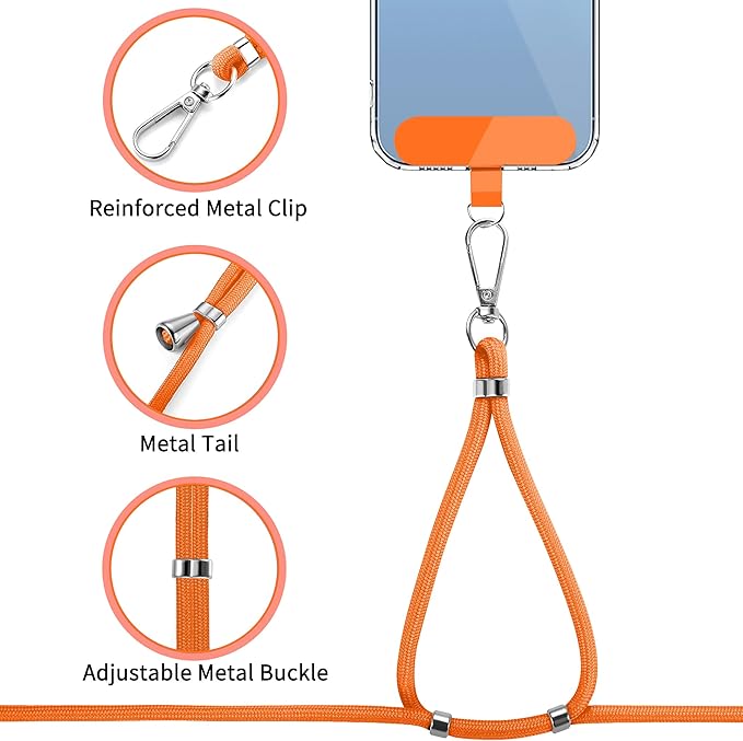 CACOE Phone Lanyard 2 Pcs-1 Pcs Adjustable Neck Strap, 1 Pcs Wrist Strap, 2 Pads, Universal Crossbody Multifuctional Cell Phone Lanyards Compatible with Most Smartphones(Orange)