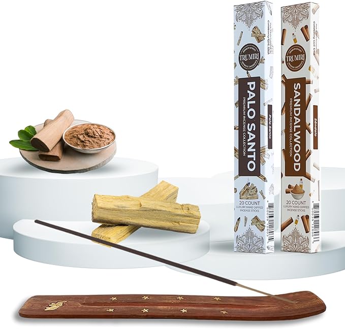 Trumiri Incense Sticks - Combo Pack of 40 Insence-Sticks - 20 Palo Santo + 20 Sandalwood - Insenses - Insents - Incents - Inscense - Incence - Incienso - All Natural Incense Sticks