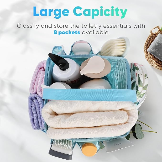 EUDELE 2 Pack Mesh Shower Caddy Portable for College Dorm Room Essentials, Shower Caddy Dorm with 8-Pocket Large Capacity,Shower Bag for Beach,Swimming,Gym