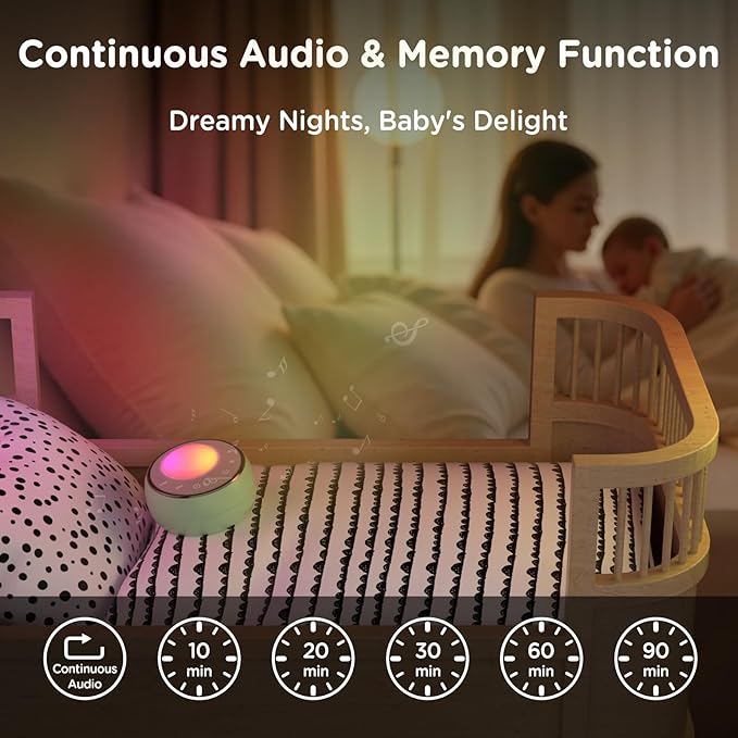 Peakeep Sound Machine with Sleeping Light for Baby, White Noise Lullaby Hush Heartbeat Fan 27 Sounds, 3 Dimmers Dimmable, Travel Battery Machine 30 Volume Loud, 25 Hours Continuous Audio (Aqua)