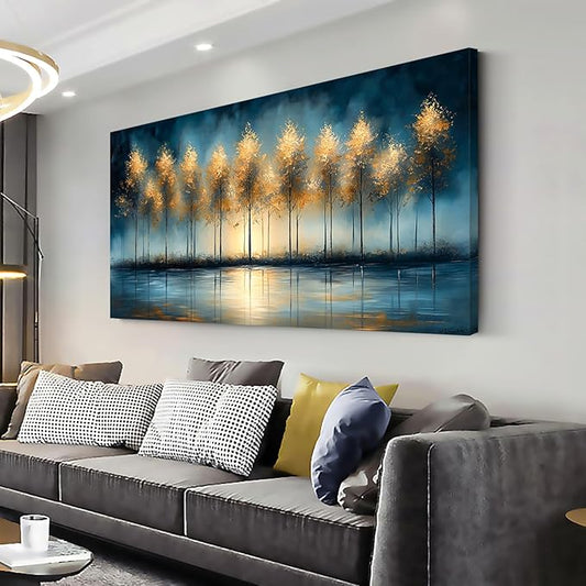 ZESTRILIA Golden Trees Wall Art Impression Canvas Abstract Sunset Oil Painting Reproduction Print Artwork Landscape Picture for Living Room Bedroom Home Office Kitchen Décor (23x46inch)